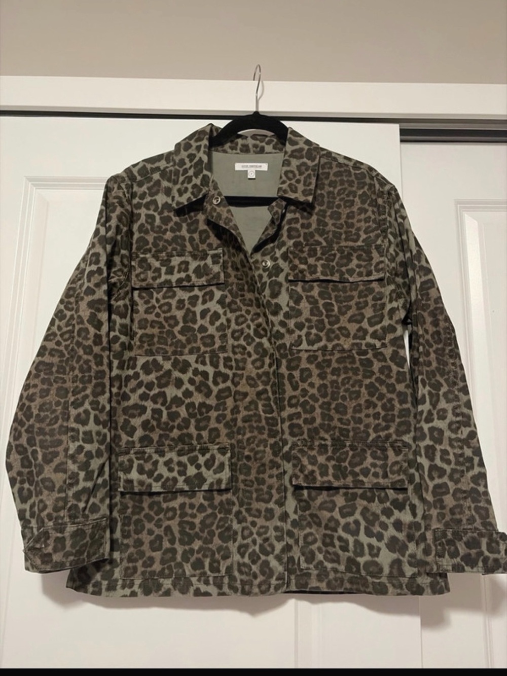 Good American Leopard Print Utility Jacket - Olive/Brown